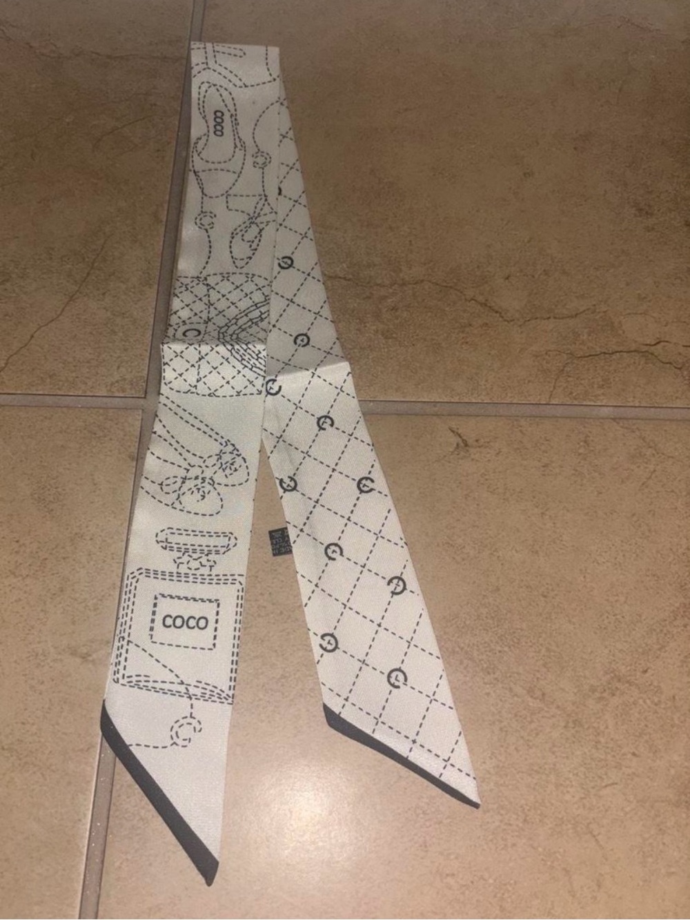 White & Black Patterned Ribbon Scarf for Accents